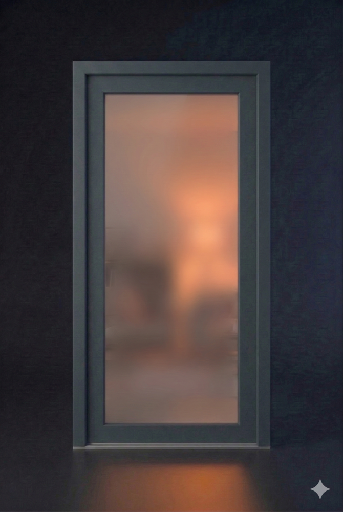 Porte d'entrée MaPorte modèle ORA — gris anthracite, vitrage sablé